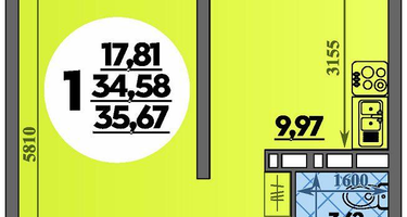 1-к. квартира, 35&nbsp;м²