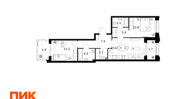 2-к. квартира, 61 м²