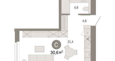 Студия, 30 м²