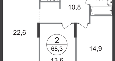 2-к. квартира, 68&nbsp;м²