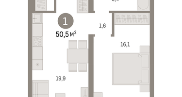 1-к. квартира, 50&nbsp;м²