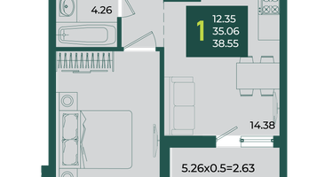 1-к. квартира, 38 м²