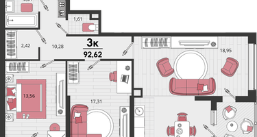 3-к. квартира, 90 м²