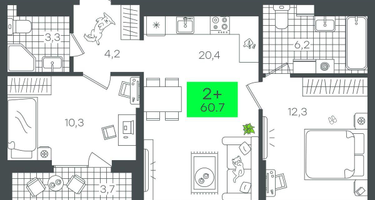 2-к. квартира, 60&nbsp;м²