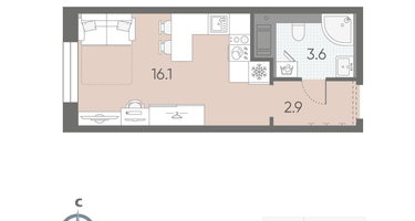 Студия, 22&nbsp;м²