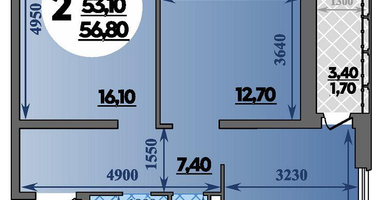 2-к. квартира, 56 м²