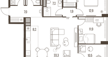 4-к. квартира, 104 м²