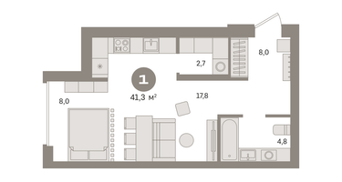 1-к. квартира, 41 м²