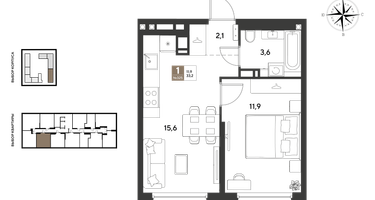1-к. квартира, 33&nbsp;м²