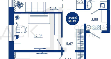 2-к. квартира, 58&nbsp;м²