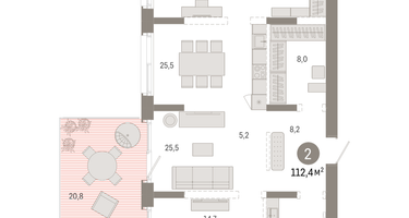 1-к. квартира, 112 м²