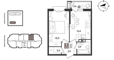 1-к. квартира, 41&nbsp;м²