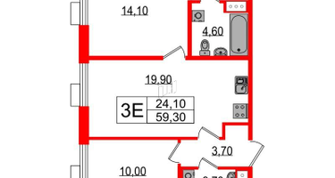 2-к. квартира, 59 м²
