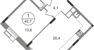 1-к. квартира, 42&nbsp;м²