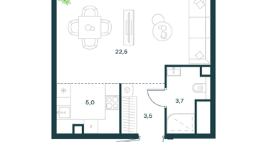 1-к. квартира, 34&nbsp;м²