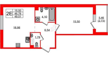 1-к. квартира, 49&nbsp;м²