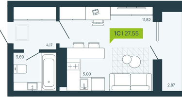 1-к. квартира, 27&nbsp;м²
