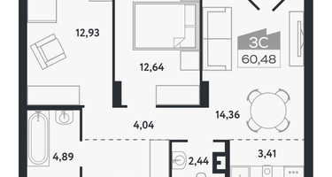 3-к. квартира, 60&nbsp;м²