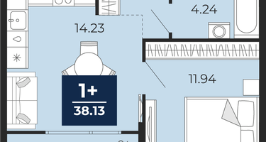 1-к. квартира, 38 м²