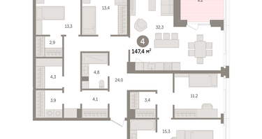 4-к. квартира, 147&nbsp;м²