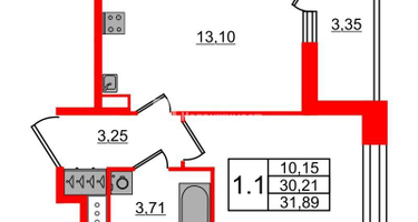 1-к. квартира, 30 м²