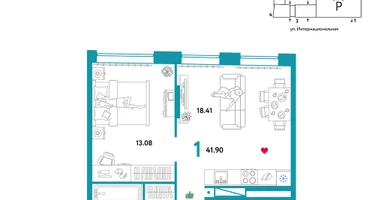 1-к. квартира, 41&nbsp;м²