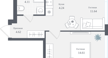 1-к. квартира, 39&nbsp;м²