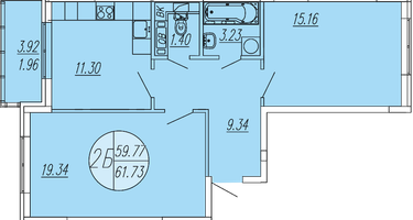 2-к. квартира, 61&nbsp;м²