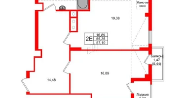 1-к. квартира, 57&nbsp;м²