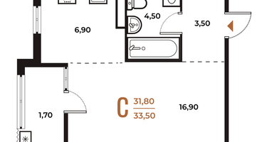 Студия, 33&nbsp;м²