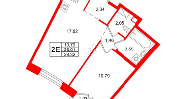 1-к. квартира, 38&nbsp;м²