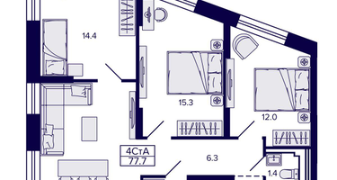 4-к. квартира, 77&nbsp;м²