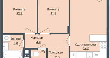 2-к. квартира, 55&nbsp;м²