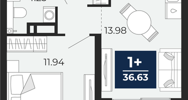 1-к. квартира, 34&nbsp;м²
