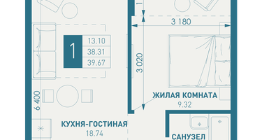 1-к. квартира, 40&nbsp;м²