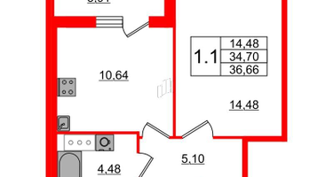 1-к. квартира, 33 м²