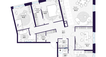 4-к. квартира, 143 м²