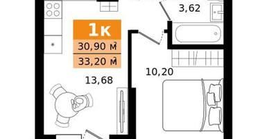 1-к. квартира, 33&nbsp;м²