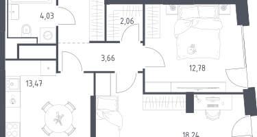 2-к. квартира, 58&nbsp;м²