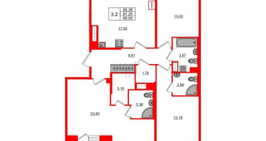 3-к. квартира, 87&nbsp;м²