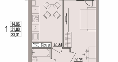 1-к. квартира, 33 м²
