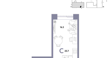 1-к. квартира, 25&nbsp;м²