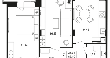 2-к. квартира, 63&nbsp;м²