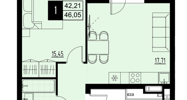1-к. квартира, 44 м²