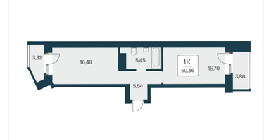 1-к. квартира, 50&nbsp;м²