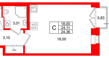 Студия, 24 м²