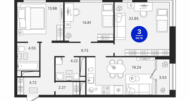 3-к. квартира, 99 м²