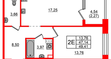 1-к. квартира, 49&nbsp;м²