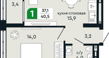 1-к. квартира, 40 м²