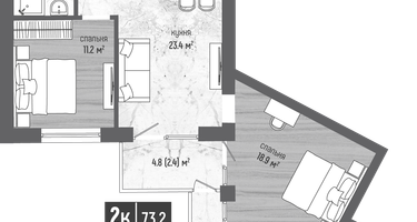 2-к. квартира, 73&nbsp;м²